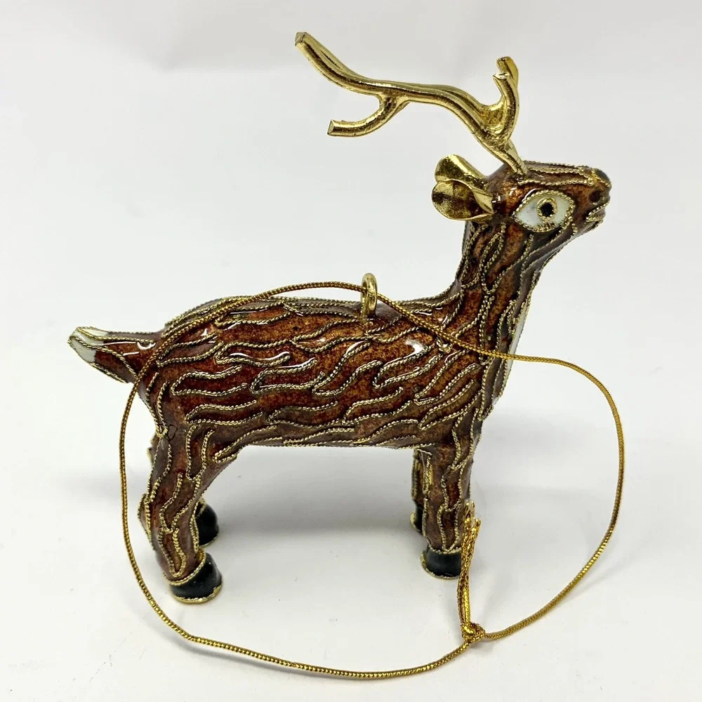 POTTERY BARN Cloisonné Style Enamel Reindeer 4